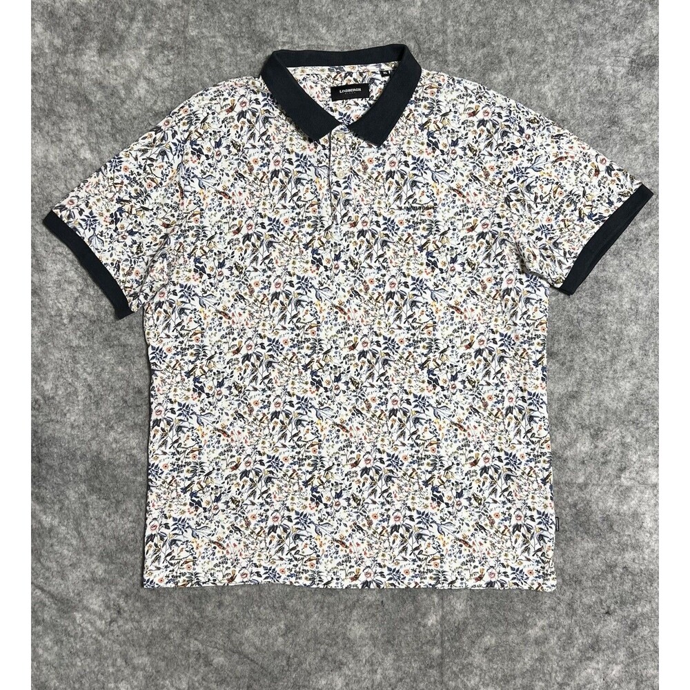 LINDBERGH Polo Shirt Men's XL Multi Organic Cotton Ditsy Floral Birds Collared